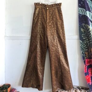 Emily Mccarthy French Copper Metallic Tweed Wide Leg High Waisted Trousers XS